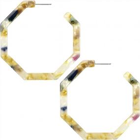 img 4 attached to Women'S Fashion Geometric Octagon Acrylic Resin Hoop Earrings