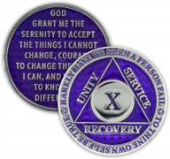 10 year sobriety coin legacy aa chip thick triplate recovery anniversary token (purple) logo