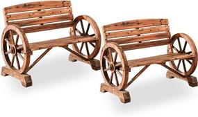 img 4 attached to Enhance Your Outdoor Space With PatioFestival'S 2PC Rustic Wagon Wheel Design Wooden Bench For Garden, Porch, And Yard (45"X21"X32")