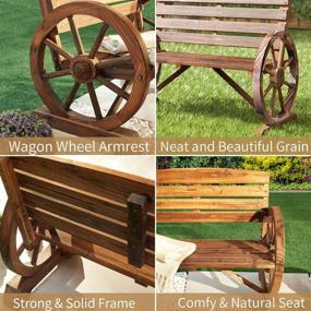 img 2 attached to Enhance Your Outdoor Space With PatioFestival'S 2PC Rustic Wagon Wheel Design Wooden Bench For Garden, Porch, And Yard (45"X21"X32")