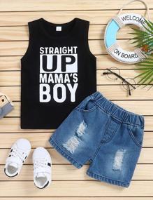 img 3 attached to Summer Outfit For Infant Boy: Mama'S Boy Letter Printed Top With Striped Shorts