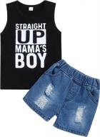 summer outfit for infant boy: mama's boy letter printed top with striped shorts logo