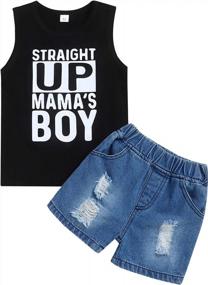 img 4 attached to Summer Outfit For Infant Boy: Mama'S Boy Letter Printed Top With Striped Shorts