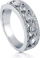 sterling silver art deco wedding rings - milgrain bezel set cz half eternity ring for women, rhodium plated size 4-10 logo