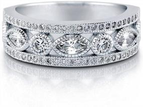 img 3 attached to Sterling Silver Art Deco Wedding Rings - Milgrain Bezel Set CZ Half Eternity Ring For Women, Rhodium Plated Size 4-10