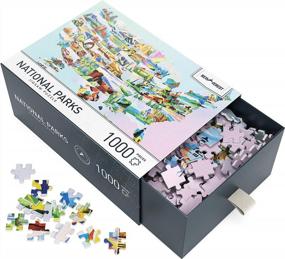 img 2 attached to Newverest Jigsaw Puzzles 1000 штук для взрослых, сложные головоломки с уникальными изображениями, нарисованными вручную художниками - большие 27,5 x 19,7 дюйма, включая коробку для хранения подарочной упаковки - национальные парки США