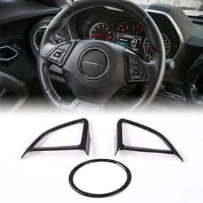 img 4 attached to Voodonala Carbon Fiber Grain ABS Steering Wheel Trim Decor for 2017+ Chevrolet Camaro