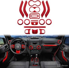 img 4 attached to 🚗 Enhance Your Jeep Wrangler JK JKU 2011-2018: Complete 18 PCS Interior Trim Kit - Steering Wheel, Center Console, Door Handle & Cup Cover in Red