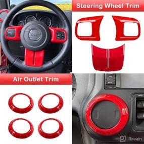 img 3 attached to 🚗 Enhance Your Jeep Wrangler JK JKU 2011-2018: Complete 18 PCS Interior Trim Kit - Steering Wheel, Center Console, Door Handle & Cup Cover in Red