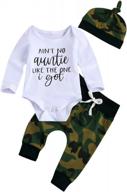 camo baby boy clothes set with auntie sayings - perfect gift for your little nephew logo