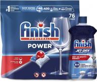 complete cleaning solution: finish power 76ct dishwasher detergent with powerball technology and jet-dry rinse agent - 32 fl oz blue bottle included! logo