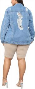 img 1 attached to Классическая джинсовая куртка Trucker для женщин с потертой отделкой, необработанным краем и модными деталями с кисточками