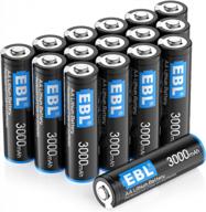 16 pack 3000mah 1.5v aa lithium batteries - high performance constant volt double a battery for high-tech devices【non-rechargeable】 by ebl logo