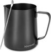 600ml/20oz matte black stainless steel milk coffee cappuccino latte art barista steam pitcher with decorating pen for frothing & steaming. logo