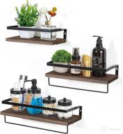 🛁 premium pre-assembled rustic floating shelves with towel bars - multipurpose wall mounted storage for bathroom, kitchen, bedroom, office, over toilet - brown logo