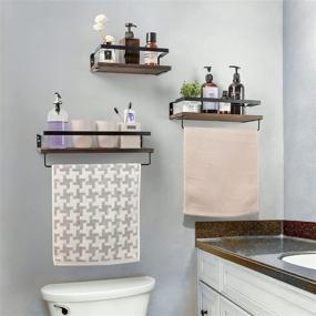 img 2 attached to 🛁 Premium Pre-Assembled Rustic Floating Shelves with Towel Bars - Multipurpose Wall Mounted Storage for Bathroom, Kitchen, Bedroom, Office, Over Toilet - Brown