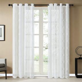 img 3 attached to Elegant Embroidered Sheer Curtains - Top Finel White Diamond Grommet Window Curtains For Perfect Living Room Or Bedroom Decor (2 Panels, 84 Inches Long)