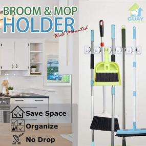 img 3 attached to Heavy Duty Wall Mounted Shelf System: Guay Clean Broom And Mop Holder - Home Storage Utility Rack - Strong Grip Hangers With Foldable Hooks - Garden Tool Organizer - Fixed
