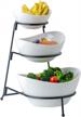 3-tier ceramic serving bowl set with sturdy metal rack for appetizers, desserts, and more - oval fruit display stand with collapsible design for easy storage logo