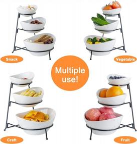img 1 attached to 3-Tier Ceramic Serving Bowl Set With Sturdy Metal Rack For Appetizers, Desserts, And More - Oval Fruit Display Stand With Collapsible Design For Easy Storage