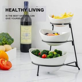 img 2 attached to 3-Tier Ceramic Serving Bowl Set With Sturdy Metal Rack For Appetizers, Desserts, And More - Oval Fruit Display Stand With Collapsible Design For Easy Storage