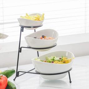 img 3 attached to 3-Tier Ceramic Serving Bowl Set With Sturdy Metal Rack For Appetizers, Desserts, And More - Oval Fruit Display Stand With Collapsible Design For Easy Storage