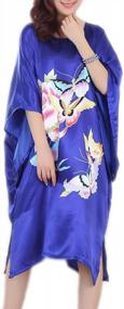 img 3 attached to Женская свободная ночная рубашка Pamor с китайским цветочным принтом бабочки и павлина, ночная рубашка