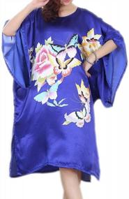 img 2 attached to Женская свободная ночная рубашка Pamor с китайским цветочным принтом бабочки и павлина, ночная рубашка