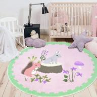 furry friends: abreeze 4ft faux wool animal round area rug for kids' playroom and bedroom logo