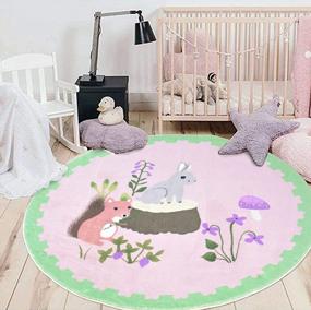 img 4 attached to Furry Friends: ABREEZE 4Ft Faux Wool Animal Round Area Rug For Kids' Playroom And Bedroom