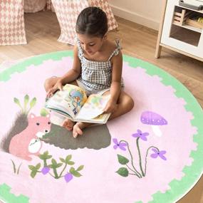 img 2 attached to Furry Friends: ABREEZE 4Ft Faux Wool Animal Round Area Rug For Kids' Playroom And Bedroom