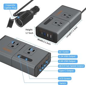 img 3 attached to 🚗 BMK 200W Car Power Inverter with Car Plug Adapter Outlet Charger - DC 12V to 110V Car Inverter with 1.2A & 2.4A USB Ports, 1 QC3.0 USB and 1 Type C Port