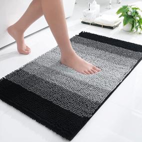 img 4 attached to OLANLY Luxury Chenille Bathroom Rug Mat, Extra Soft Thick Absorbent Shaggy Bath Rugs, Non-Slip Machine Wash Dry Plush Bath Mats For Bathroom, Tub And Shower, 20X32, Black