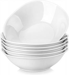 img 4 attached to MALACASA Cereal Bowls, 19 OZ Porcelain Grey White Soup Bowls Set Of 6, Large Ramen Bowls Dessert Bowls Ice Cream Bowl, Series Elisa