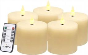 img 4 attached to Smtyle Ivory Flat Top 5-Inch Christmas Pillar Candles With Flickering LED Lights, Remote Control, Timer, And Fake Moving Flame Wick - Ideal For Fireplace, Candelabra, Desk, And Home Decor