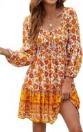 boho floral smocked mini dress with lantern sleeves and ruffled off-shoulder design for women by faroro логотип