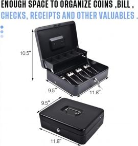 img 3 attached to Large Durable Steel Cash Box With Money Tray And 5 Compartments, 4 Spring-Loaded, 2 Keys Included - Black By INFUN