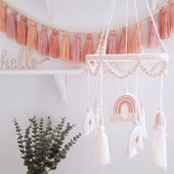 🌈 neutral boho rainbow nursery mobile for baby crib - decorative macrame rainbow mobile for girls' room - kids room and nursery decor логотип