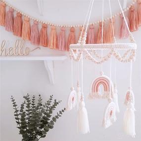 img 4 attached to 🌈 Neutral Boho Rainbow Nursery Mobile for Baby Crib - Decorative Macrame Rainbow Mobile for Girls' Room - Kids Room and Nursery Decor