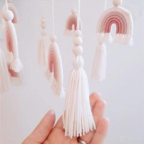 img 2 attached to 🌈 Neutral Boho Rainbow Nursery Mobile for Baby Crib - Decorative Macrame Rainbow Mobile for Girls' Room - Kids Room and Nursery Decor