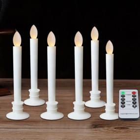 img 4 attached to 6-Pack CelebrationLight Battery-Operated Taper Candles With Remote And Timers - Flameless LED Flickering Ivory Candles And Holders For Window Decoration