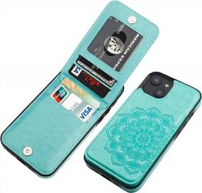 img 4 attached to IPhone 14 Wallet Case With Credit Card Holder And Kickstand - Premium PU Leather Flip Cover Featuring Green Embossed Mandala Floral Pattern - Shockproof And Magnetic Closure - 6.1" Protective Case