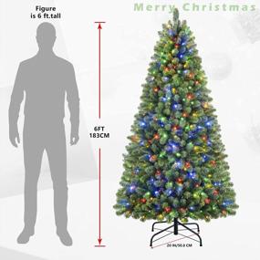img 3 attached to SHareconn 6Ft Prelit Premium Artificial Hinged Christmas Tree With 330 Warm White & Multi-Color Lights, 1018 Branch Tips And Foldable Metal Stand, Perfect Choice For Xmas Decoration, 6 FT