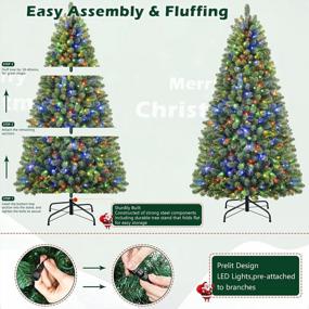 img 2 attached to SHareconn 6Ft Prelit Premium Artificial Hinged Christmas Tree With 330 Warm White & Multi-Color Lights, 1018 Branch Tips And Foldable Metal Stand, Perfect Choice For Xmas Decoration, 6 FT
