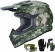 glx gx623 dot kids youth atv off-road dirt bike motocross helmet combo with gloves & goggles - camouflage x-large logo
