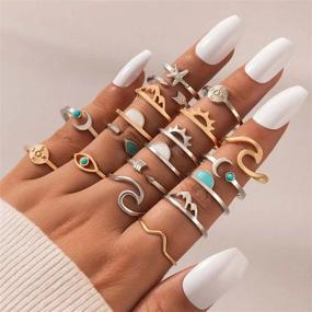 img 1 attached to Stylish And Chic: HUASAI Stackable Rings - Perfect For Boho And Vintage Aesthetics, Amazing Christmas And Birthday Gifts For Teen Girls And Women