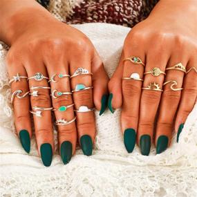 img 3 attached to Stylish And Chic: HUASAI Stackable Rings - Perfect For Boho And Vintage Aesthetics, Amazing Christmas And Birthday Gifts For Teen Girls And Women