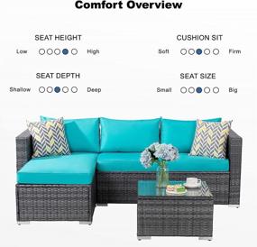 img 1 attached to JAMFLY Outdoor Furniture Patio Sets, Low Back All-Weather Small Rattan Sectional Sofa With Tea Table&Washable Couch Cushions Upgrade Wicker Silver Gray Rattan 3-Piece (Turquoise)
