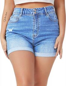 img 3 attached to Stylish And Comfortable Plus Size Jean Shorts For Women With High Waist, Distressed Design, And Folded Hem