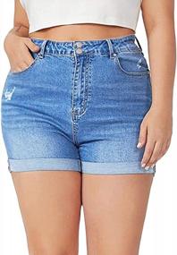 img 4 attached to Stylish And Comfortable Plus Size Jean Shorts For Women With High Waist, Distressed Design, And Folded Hem